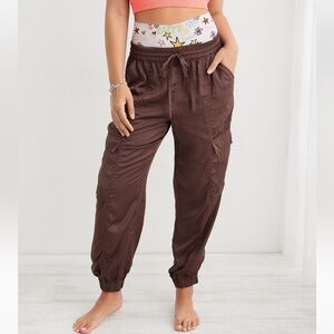 AERIE Satin Cargo Jogger Forest Green Olive Pants Size Small